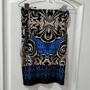 White Mark Blue and Black Knee-Length Pencil Skirt